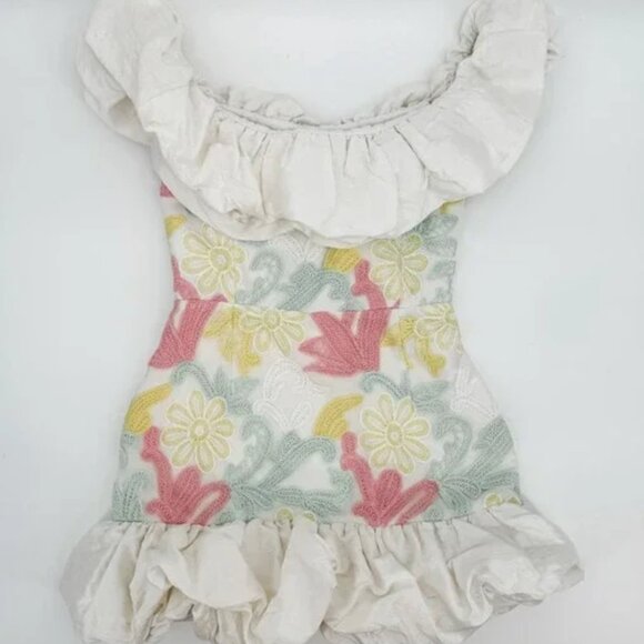 Markarian Dress Mini Ruffled Floral Off the Shoulder Pastel Grace White Pink 4 - Picture 2 of 6